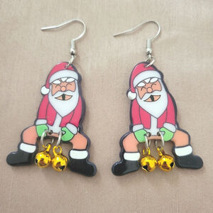 Funny Santa Clause jingle bell Christmas earrings, new